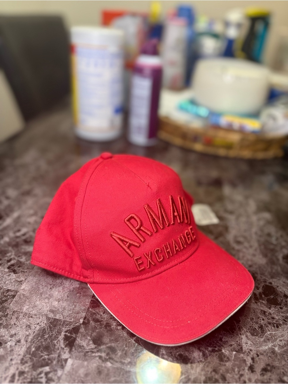 Armani Exchange Kids Red Embroidered Logo Cap
